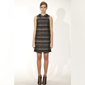REBECCA Vallance Collared Textured Black Gold Shift Dress 8